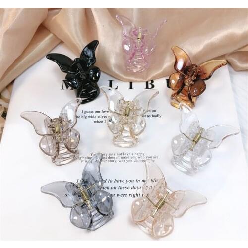 Girl Retro Plastic Catch Clip Transparent Butterfly Hair Claw Clip Cute Bangs Clip Hair Accessories for Adults Women Children