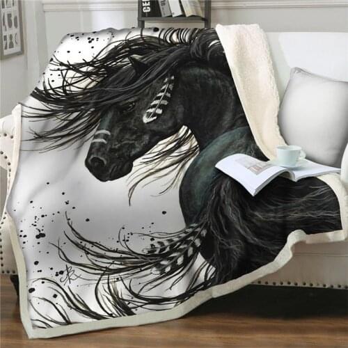 Throw Blanket Galloping Horses 3D printed Plush Blanket Bedspread for Kids Sherpa Blanket home Couch Quilt Cover Fleece Blankets