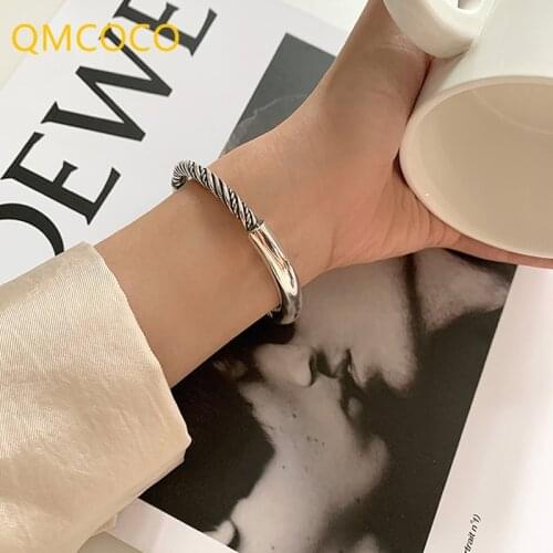QMCOCO 925 Silver Couples Bracelet Personality Design Trendy Elegant Vintage Simple Twist Glossy Jewelry Accessories For Woman