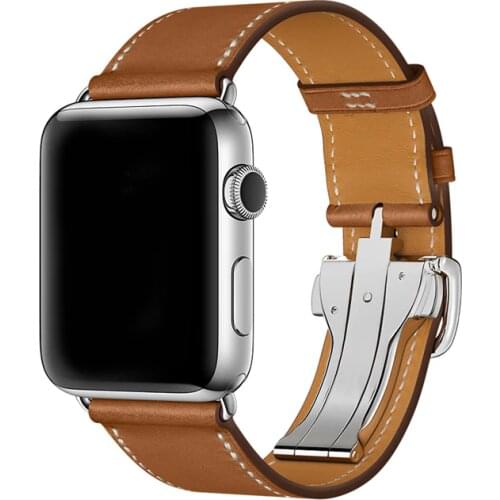 URVOI Deployment buckle band for apple watch series 6 SE 5 4 3 21 Single Tour strap for iwatch 40mm 44mm belt band Swift Leather