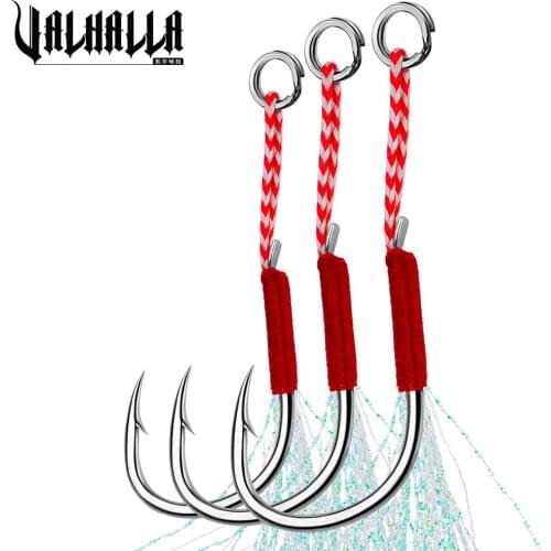 VALHALLA 50Pcs/Lot Fishing Hooks 11-20# Single Fishhooks High Carbon Steel Barbed Jig Hook with Thread Feather Fishing Tackle