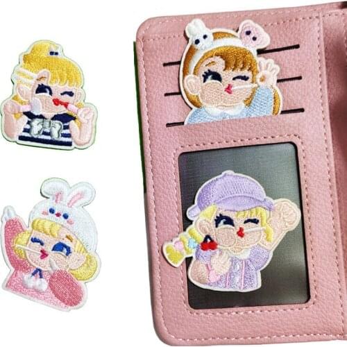 Embroidery Patch Processing Customized Self-Adhesive Lollipop Girl Embroidered Cloth Stickers Journal Book DIY Jewelry Stickers