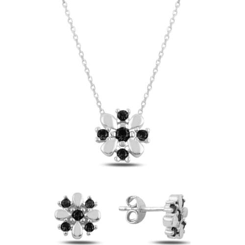 Silverlina Silver Colorful Zircon Stone Flower Set