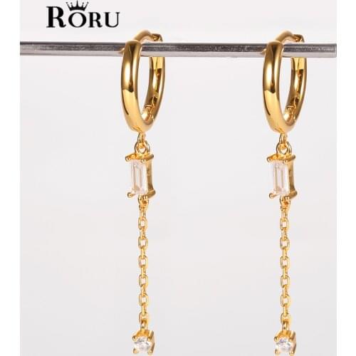 S925 Sterling Silver Small Circle Round Earrings for Women Cubic Zircon Cross Chain Tassel Huggies Earrings Trendy Ear Jewelry