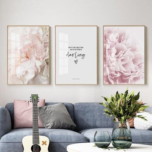 Scandinavian Pink Peony Poster And Printed Love Wall Art Flower Picture Canvas Painting Nordic Tableau Mural Home Decorate