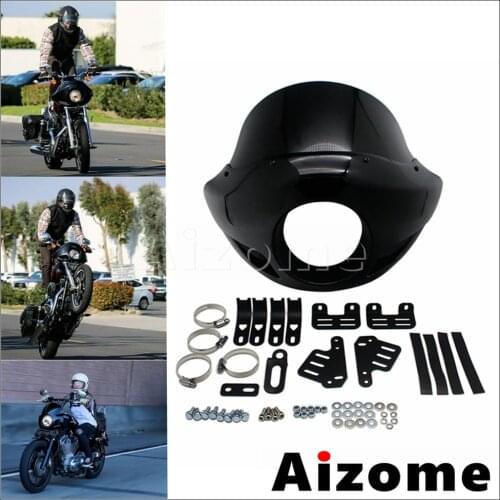 Motorcycle Touring Sport Fairing 5.75" Headlight Windshield For Harley Sportster Dyna Road King Fat Boy Cafe Racer Lights Cowl