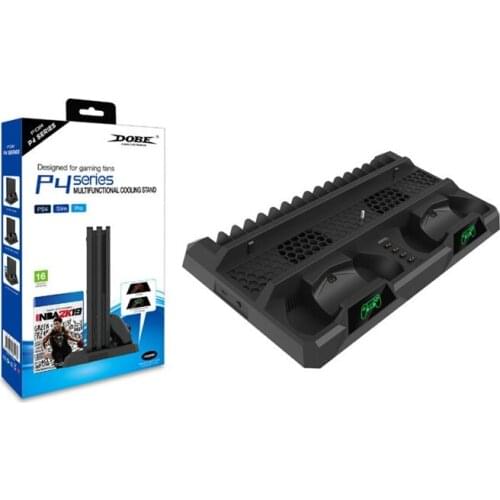 LED Vertical Stand Cooling Fan Cooler Dual Controller Charger Dock Charging Station Game Disc Storage for PS4/Slim/Pro Console