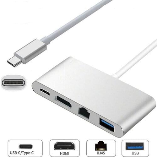4 in 1 USB C HUB Type C HUB With USB 3.1 To HDMI 4K PD RJ45 Usb Splitter For Macbook Pro/Air Huawei Matebook Samsung