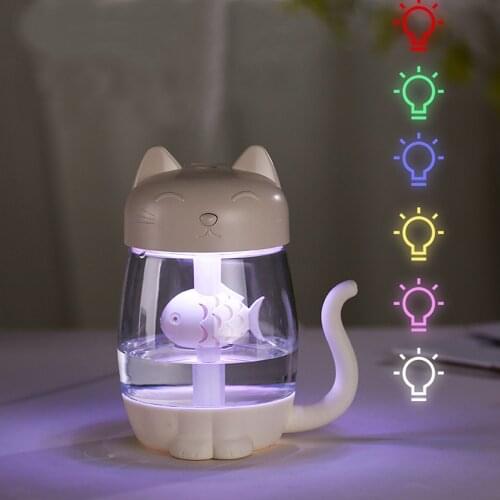 350ML Humidificador Cartoon Cat USB Air Humidifier Ultrasonic Silent Color LED 3 In 1 Aroma Diffuser For Home Office Car