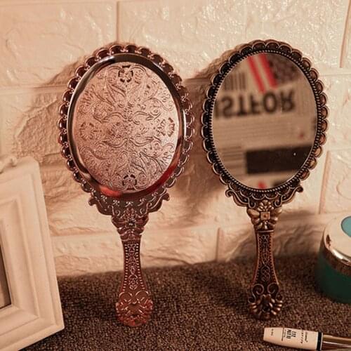 Vintage Makeup Mirror Antique ABS Plastic Cosmetic Glass Mirror with Non-slip Handle