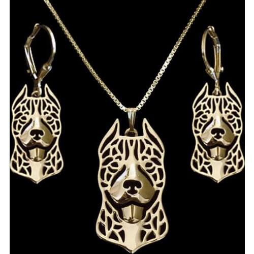 Womens Metal Dog Shaped Jewelry Set Lovers Pitbull Dog Jewelry Set