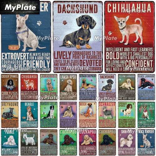 Dog Vintage Metal Sign Tin Sign Vintage Outside Decor Plaque Home Wall Decor Bar Sign Home Decor Animals Poster Custom