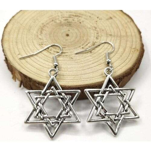 1 pair of Star Of David Antique Silver Color Earrings women Charm Fashion Earrings Party Gift Earrings
