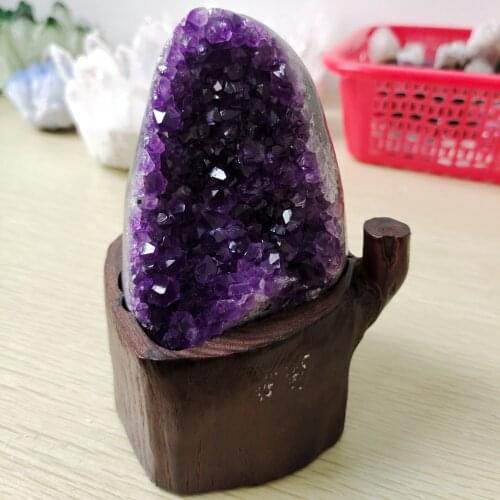 1pcs 700-800g Natural Amethyst Geode Quartz Cluster Crystal Specimen Energy Healing( +The Base)