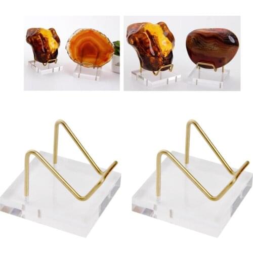 2 x Display Stand Crystal Gemstone Mineral Specimen Citrine Amethyst Holder Acrylic Support Base with Brass Arm