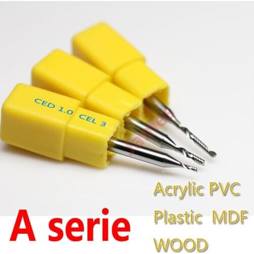 3pcs 3.175*1.0*3mm A Series One Flute Spiral Acrylic CUTTING End Milling Cutter Tungsten Cutting Tools HUHAO