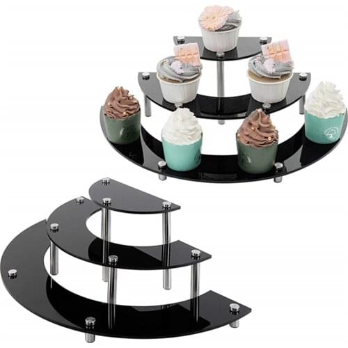 3 Layer Black Semicircle Acrylic Jewelry Display Stand Organizer Cupcake Display Shelf
