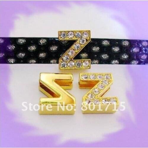 50pcs 8mm zinc alloy and full rhinestone *Z* Slide letters Wear letters Fit Wristbands and Pet Collar DIY Accessories