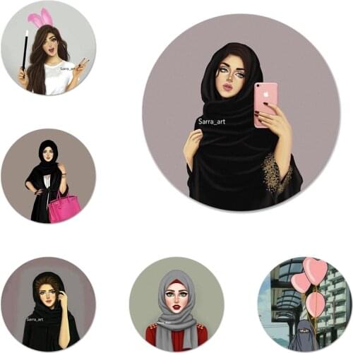 58mm Muslim Islamic Eyes Arabic Hijab Girl Icons Pins Badge Decoration Brooches Metal Badges For Backpack Decoration