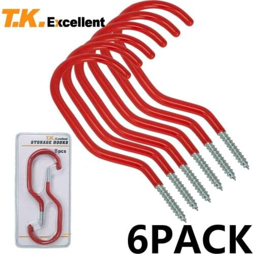 T.K.Excellent Bike Storage Hooks 6 Pack - Heavy Duty Bicycle Wall Mounted Screw-in Utility Hangers Set