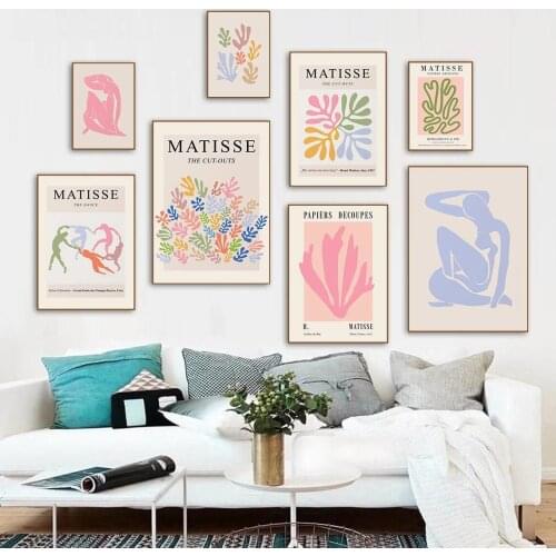 Abstract Matisse Girl Coral Colorful Leaf Wall Art Canvas Painting Nordic Posters And Prints Wall Picture Living Room Home Decor
