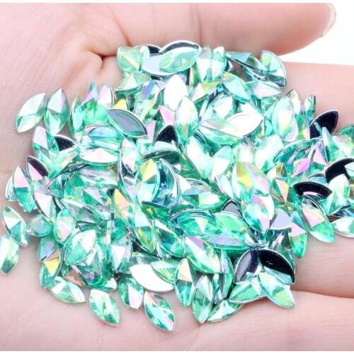 Nail Acrylic Rhinestones Horse Eye 7x15mm 30pcs Pointed Face Flatback AB Colorful Leaf Stone Beads DIY Nail Art Craft Decoration