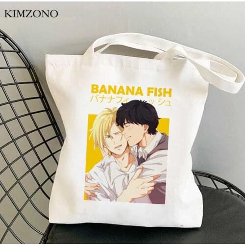 Banana Fish shopping bag canvas bolso recycle bag handbag tote cotton bag bolsas reutilizables woven string shoping cabas