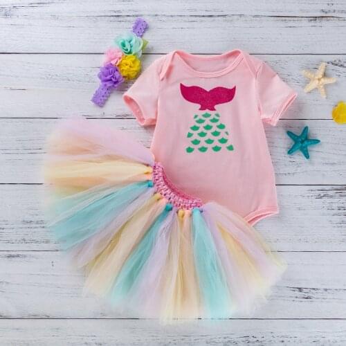 0-24M Baby Girl Clothes Summer Mermaid Cotton Bodysuit+rainbow Tutu Skirt Baby Clothing Set Newborn Clothes Baby Girl Outfit