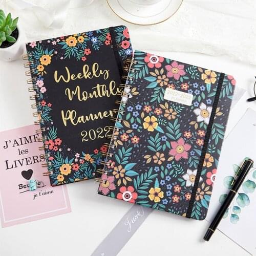 Flower 2022 A5 Daily Weekly Planner Agenda Notebook Weely Goals Habit Schedules Stationery Office School Supplies