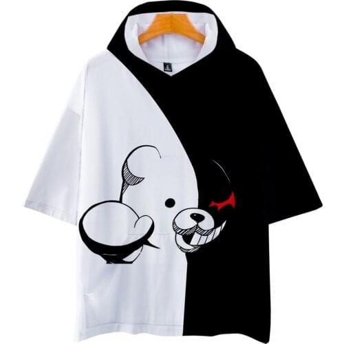 Anime Super Danganronpa Oversized T-shirt Bear 3D Printed Hooded Women Men Cosplay Costume Clothes Kpop Monokuma White Black