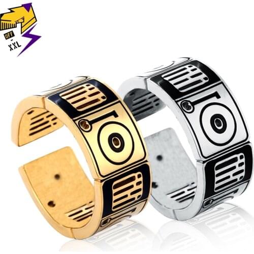 Hiphop/Rock Stainless Steel Music Band Rings Men DJ Disc Player Gold Color Hippie Ring Corrent Fashion Jewelry Women Girls