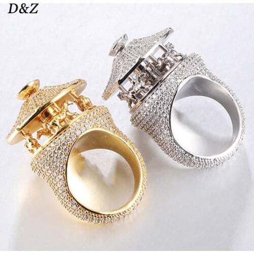 D&Z New Iced Carousel Shape Ring In Gold Bling CZ Stones Copper Material High Quality Fashion Luxury Jewelry For Gift Mens Ring