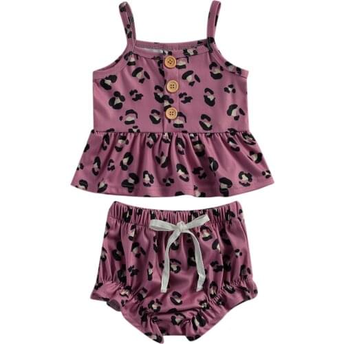 2Pcs Baby Girls Leopard Print Sets Sleeveless Ruffle Button Tops PP Shorts Infant Toddler Summer Outfits Clothing 0-24M