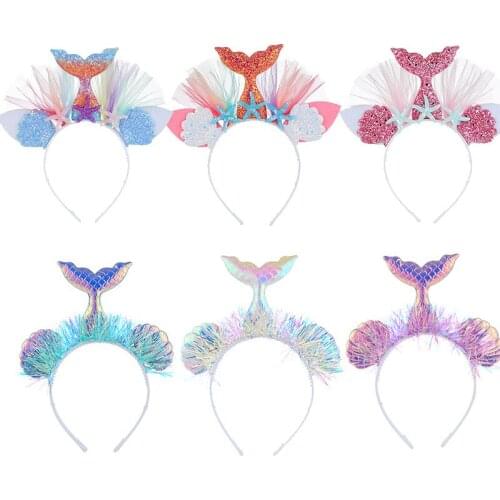 Mermaid Party Crown Headband Mermaid Tail Hat Photo Props for Girl Birthday Party Mermaid Hair Accessories WQ02