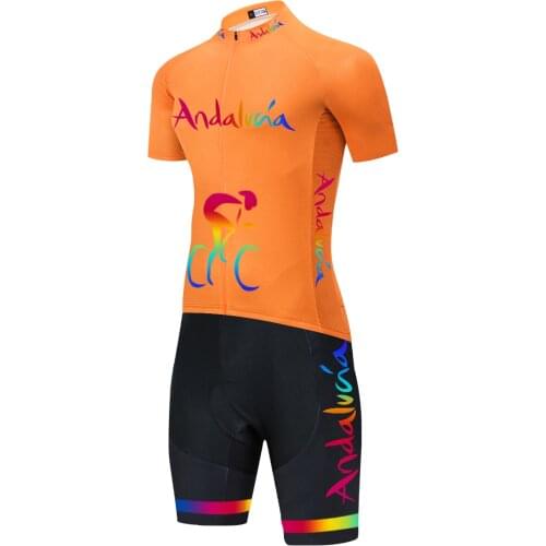 2021 Triathlon Skinsuit ANDALUCIA Team Orange Men Short Sleeve Cycling Jersey Quick Dry Bike Clothing Ropa Ciclismo Hombre