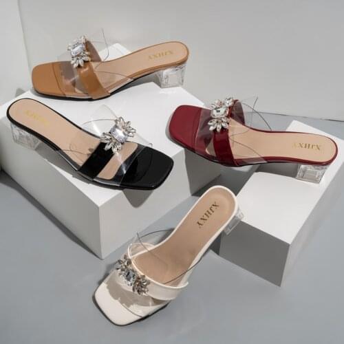 Summer Sandals Women Crystal Shoes Flat Women Slippers Diamond Big Women Beach Shoes Chaussure Femme Thick Heel Female Footwear