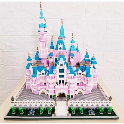 Lezi LZ8025 World Famous Buildings Model Set Pink Castle Micro Mini Blocks City Building Amusement Park DIY Block 6718pcs Toys