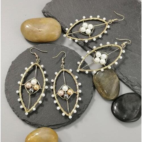 MANILAI Handmade Freshwater Pearl Earrings Women Copper Wire Circle Charm Drop Dangle Earrings Female Party Wedding Jewelry