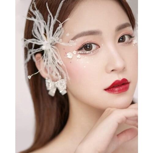 Cute Crystal Feather Bridal Barrettes Headdress Tiaras Handmade Brides Hair Clip Wedding Hair Accessories presilhas de cabelo