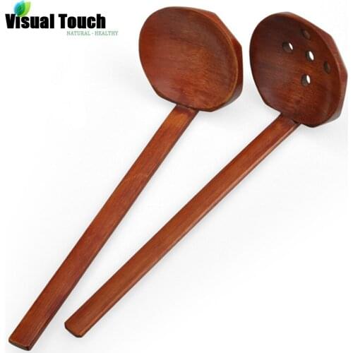 Multi-Use Nature Solid Wood Ladle Serve Set Pierced Table Spoon Hot Pot Ramen Soup Buffet Slotted Spoon