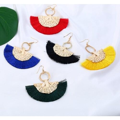 Fashion exquisite rattan knit womens geometric tassel earrings Bohemian ethnicity fringed Glamour trend earrings jewelry