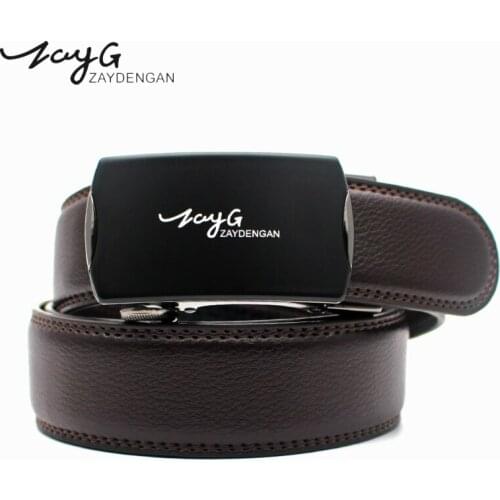 ZAYG Men Fashion metal Automatic Buckle Leather Luxury Brown Belts Male Casual Alloy Buckle Belts for Men Business Style Belt
