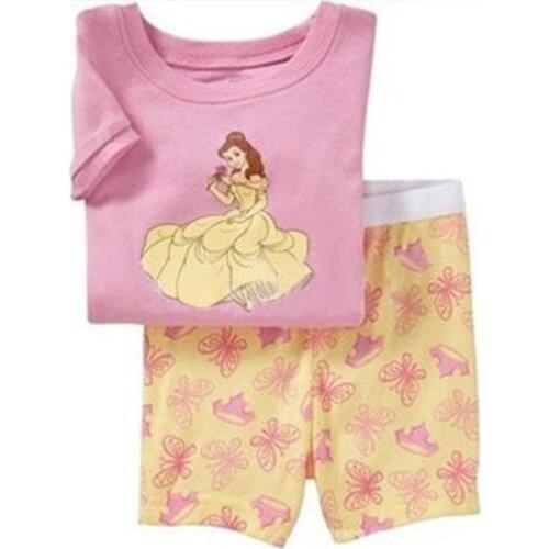 New Girls Pajamas Sets 2-7Years Girls' Clothes Suit Summer Short Sleeve T-Shirts Tops Short Pant Set 100% Cotton Sleepwear