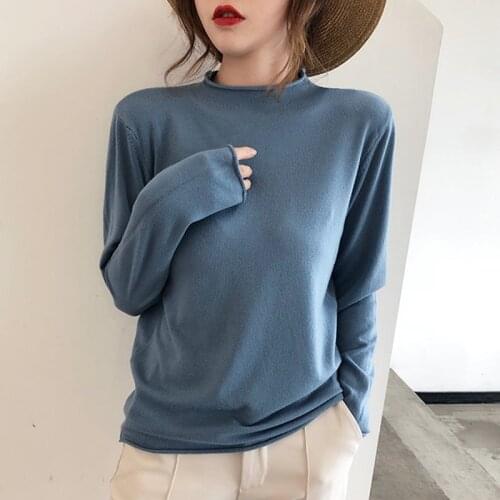 Autumn Winter Long sleeve Ruched pullovers elastic Ladies Half Turtleneck Jumpers sweater 2020 Women Fashion Wool warm knit Tops
