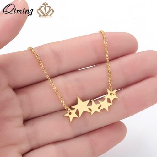 QIMING Bohemia Star Necklace For Women Baby Pentacle Pentagram Gold fashion Pendant Necklace Engagement Jewelry