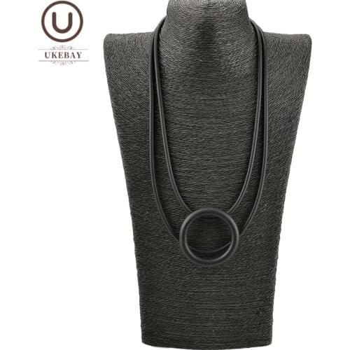 UKEBAY New Round Pendant Necklaces For Women Black Necklace Rubber Jewelry Party Clothes Accessories Gothic Sweater Chain Choker