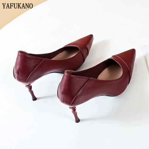 Simple Fashion Soft Leather Work Shoes Spiral Thin Heel Women Pumps Elegant Lady Pointed Toe High Heels Wine Red Party Shoes 7cm
