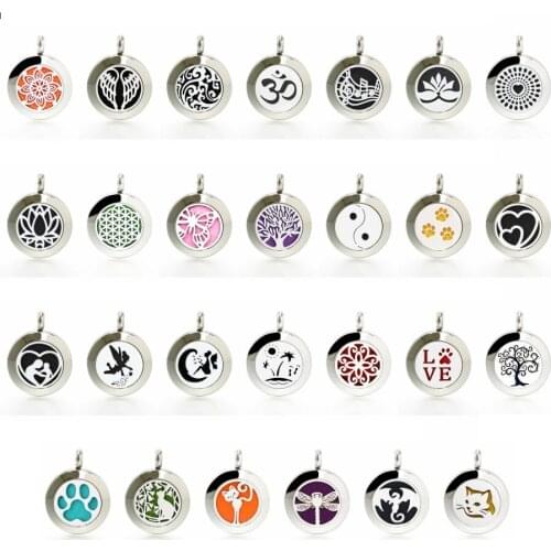 Drop shipping 20mm Aromatherapy locket 316L Stainless Steel Essential oil diffuser pendant necklace free chain & pads