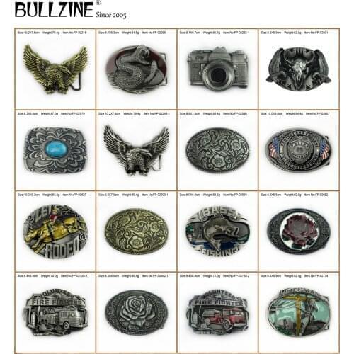 Bullzine wholesale bull head CAMERA cross LINESMAN fire fighter belt buckle rodeo rose flower BASS fishing POLICE belt buckle