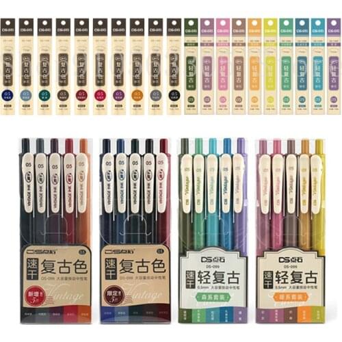 Retractable Vintage Color Gel Pen Quick Dry Ink 0.5mm Retro Pen for Planner Drawing School Office Stationery Refill